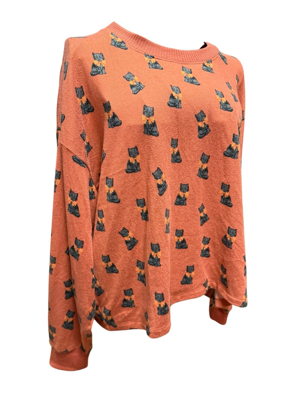 American Eagle Orange Gray Cat Print Lightweight Sweater large